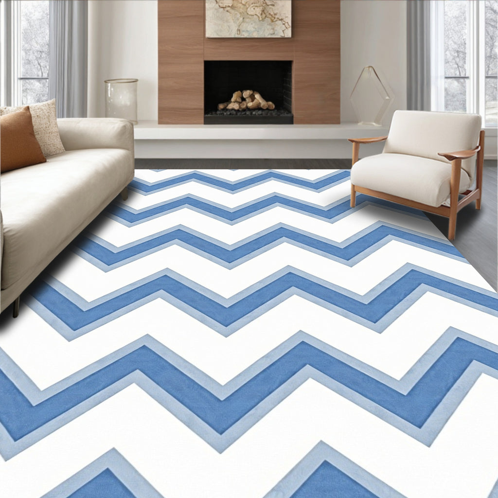 Classic Blue Chevron Pattern Rug