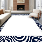 Navy and White Swirl Pattern Rug