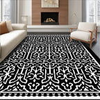 Intricate Black White Linear Pattern Rug