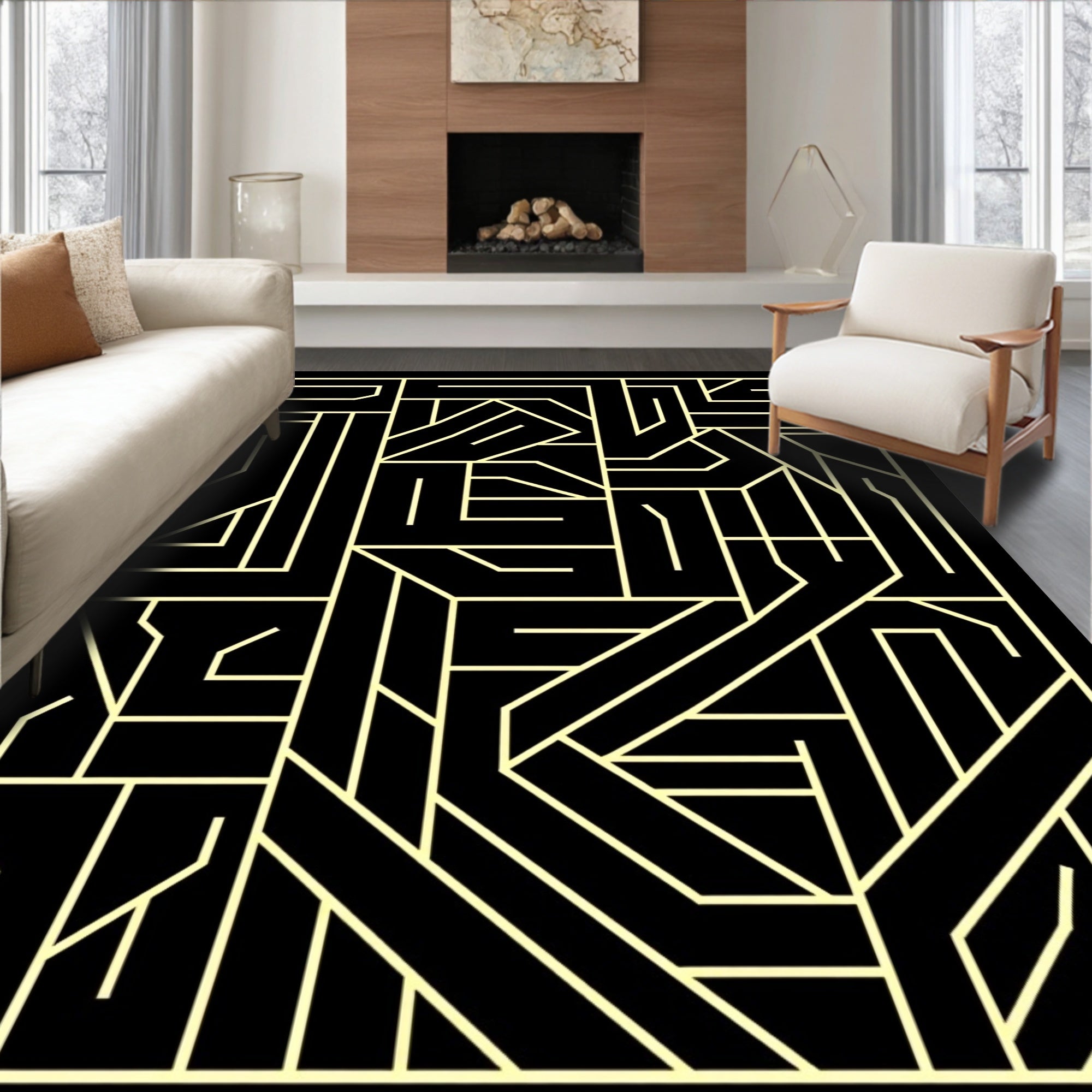 Abstract Geometric Maze Lines Rug