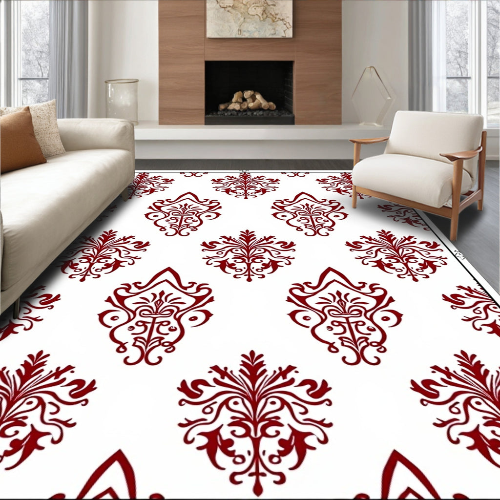 Classic Red Damask Pattern Rug