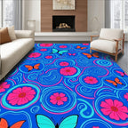 Vibrant Floral Butterfly Swirl Pattern Rug