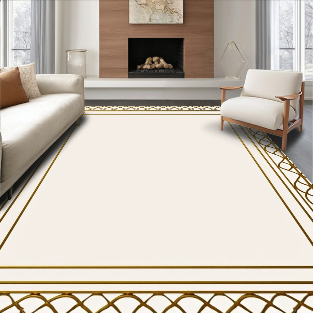 Ornate Gold Geometric Border Rug