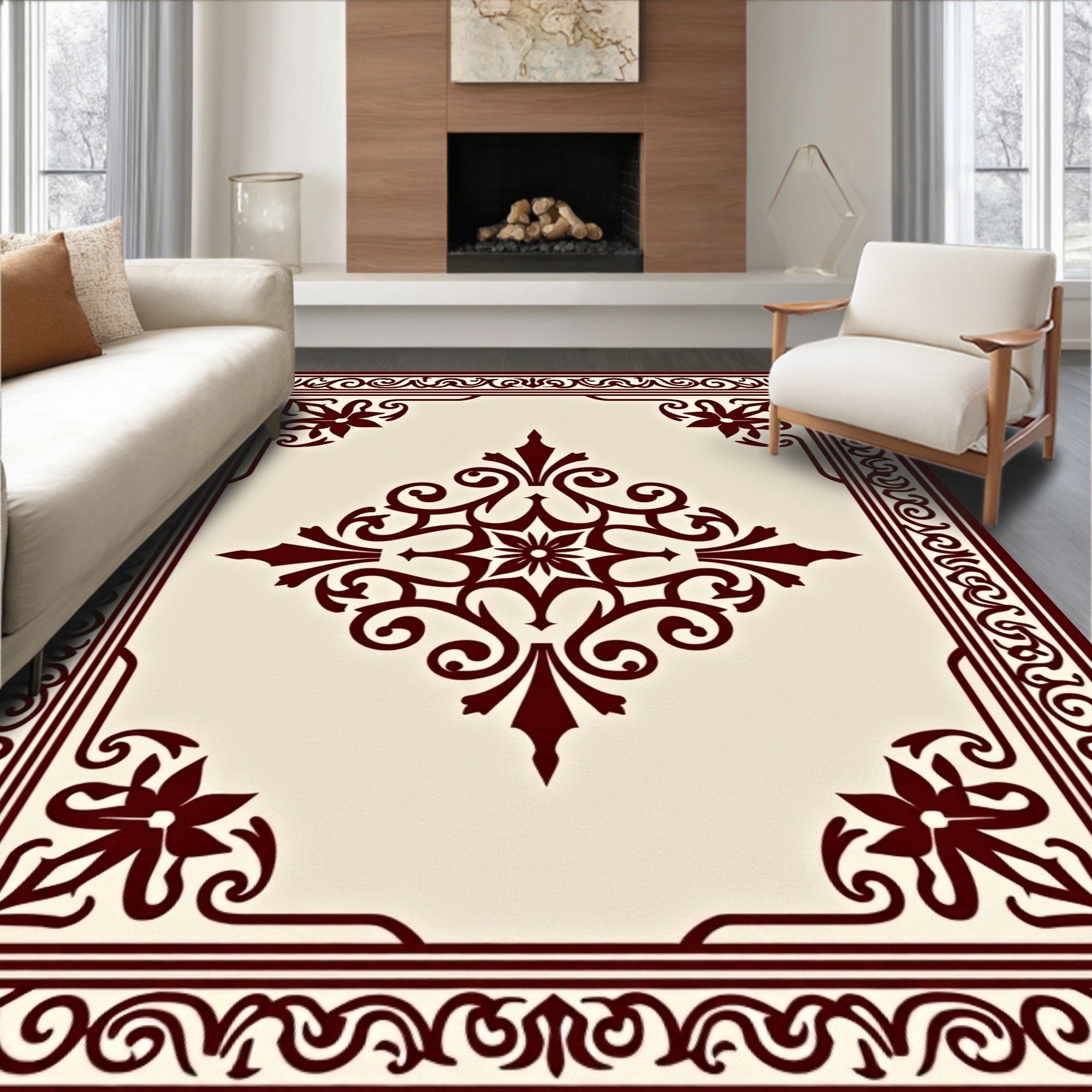 Ornate Deep Red Floral Medallion Rug
