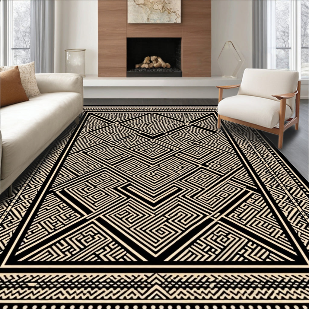 Intricate Geometric Maze Garden Pattern Rug