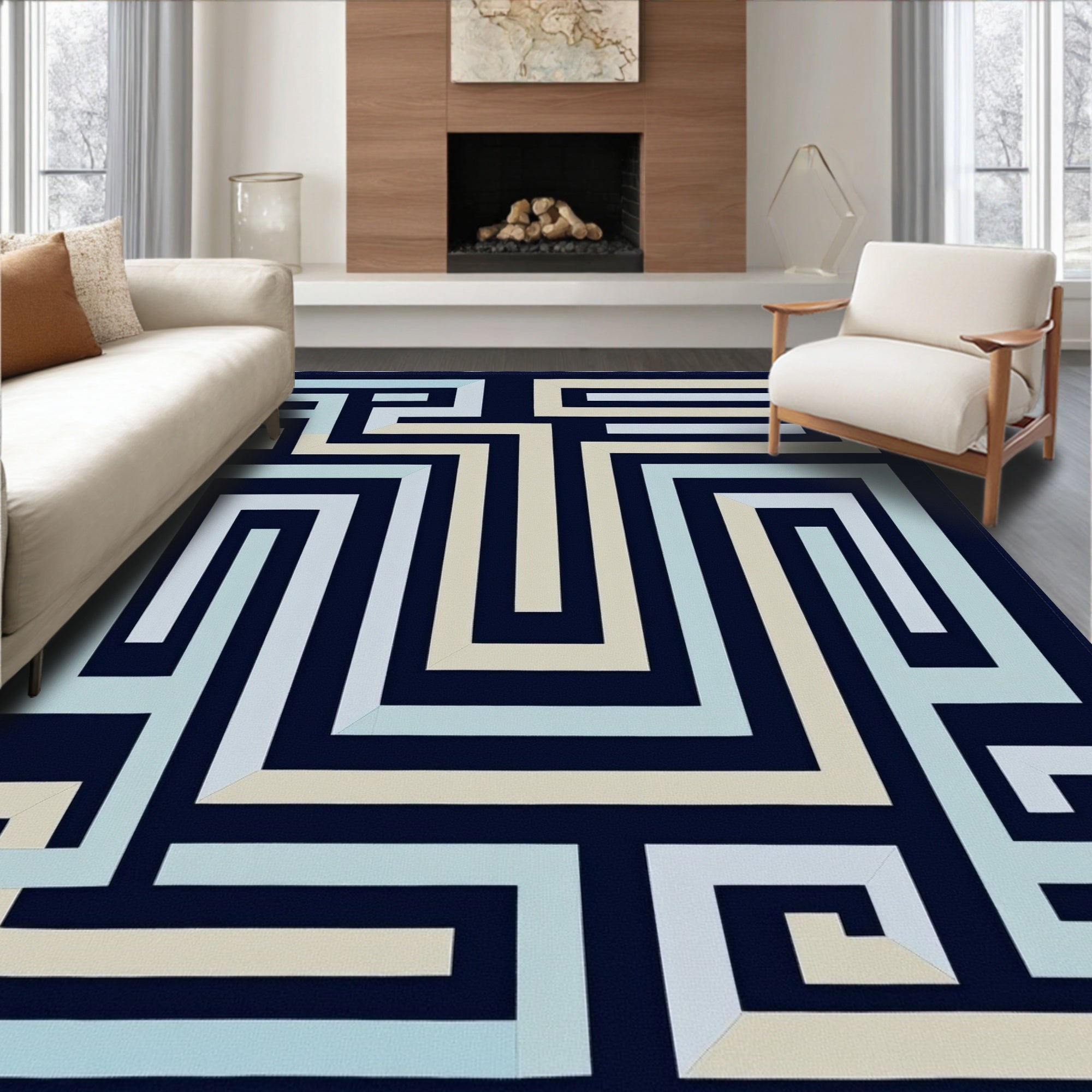 Geometric Maze Patterned Rug