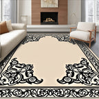 Ornate Black Floral Corner Border Design Rug