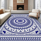 Intricate Blue Floral Mandala Design Rug