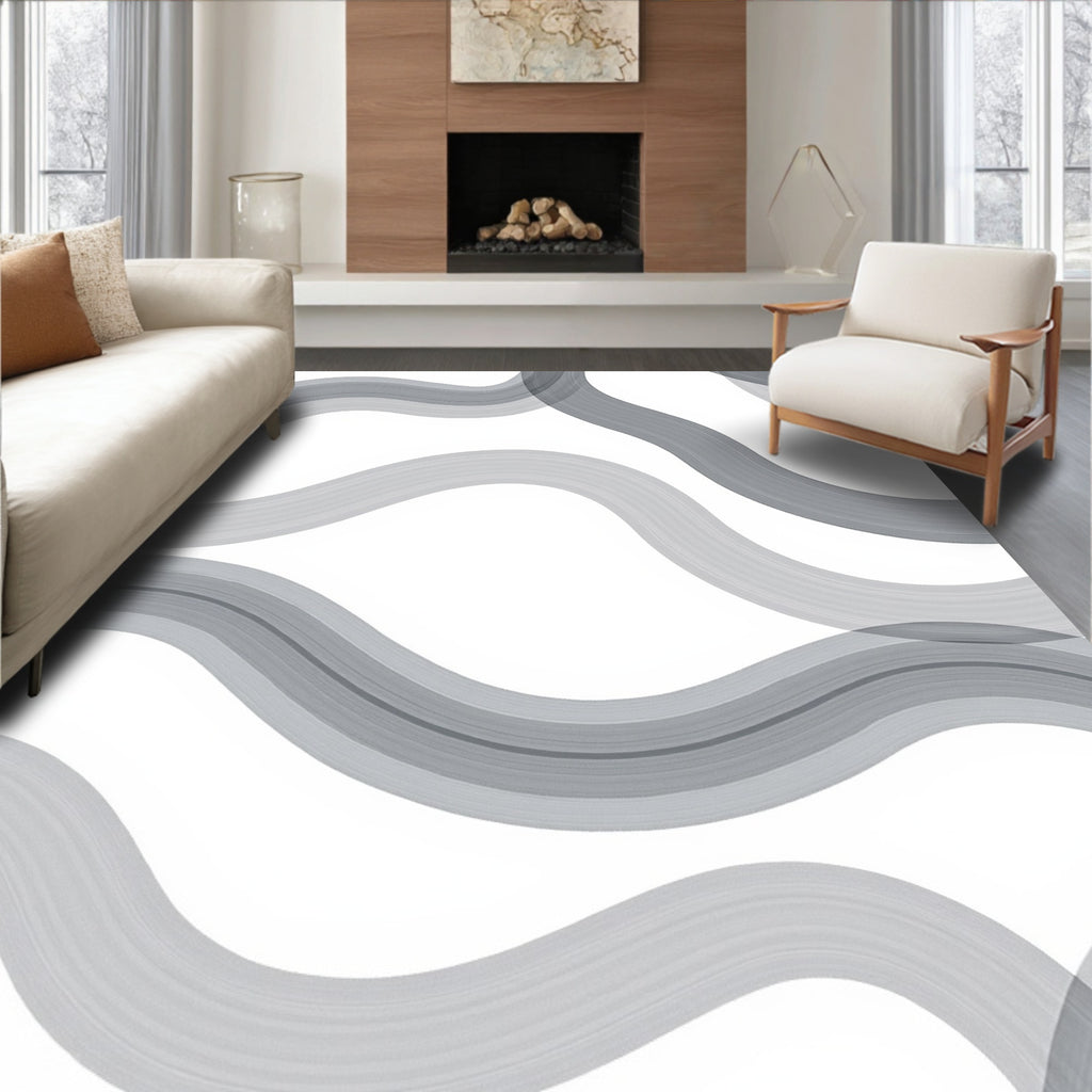 Subtle Grey Wavy Strokes Design Rug