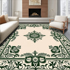 Ornate Dark Green Floral Bordered Rug