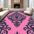 Elegant Floral Scrollwork Pink Teal Design Rug