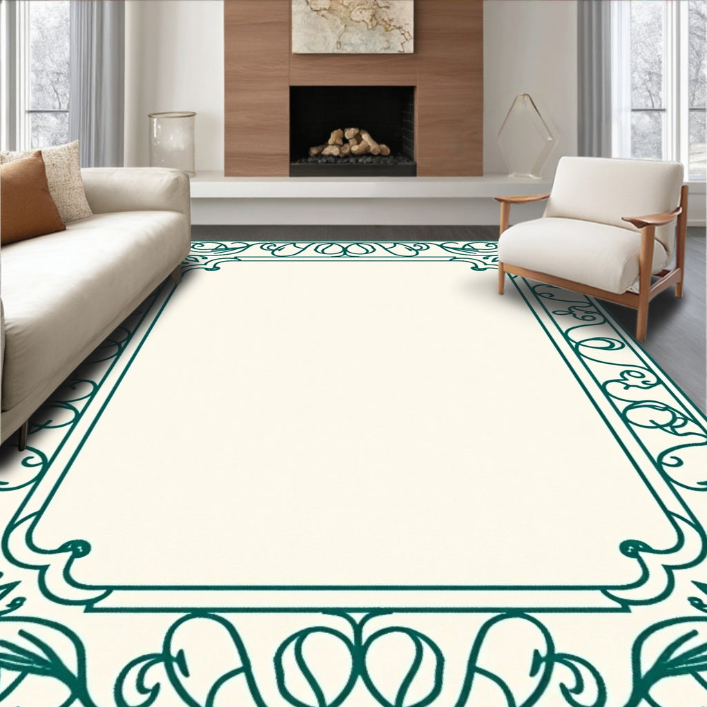 Ornate Teal Floral Border Rug