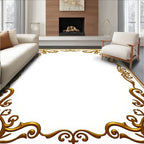 Ornate Gold Floral Scroll Frame Pattern Rug