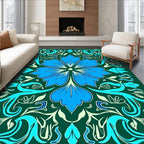 Blue Floral Swirls Pattern Rug