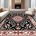 Classic Red White And Black Floral Rug