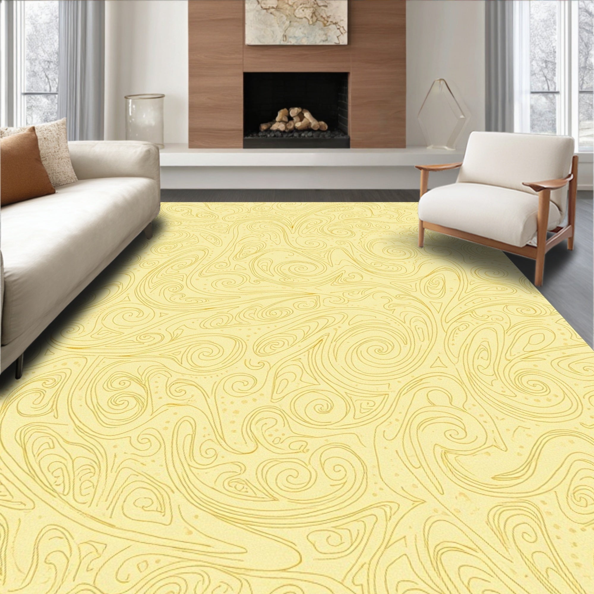 Abstract Swirl Pattern Golden Rug