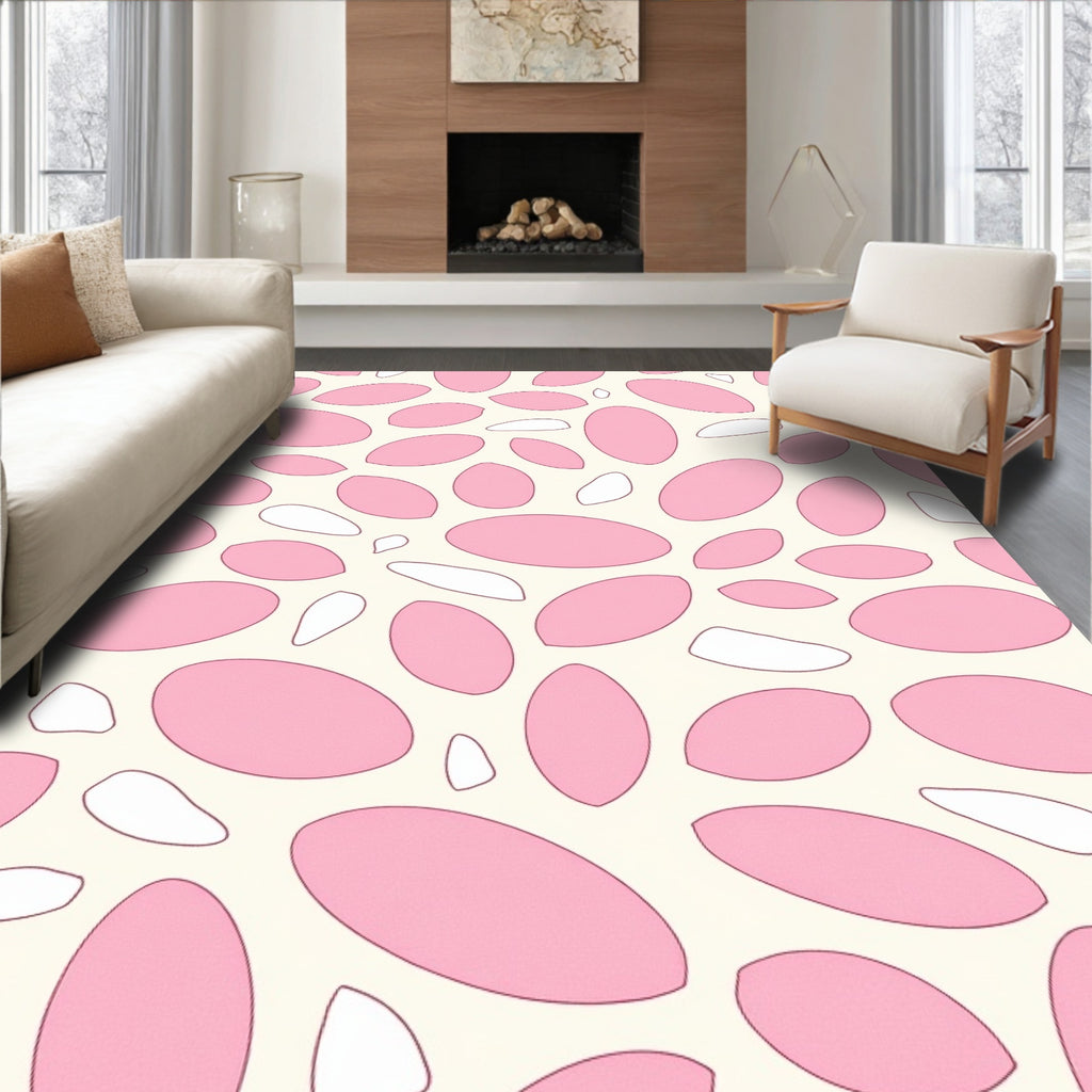 Pink And White Oval Pattern Rug