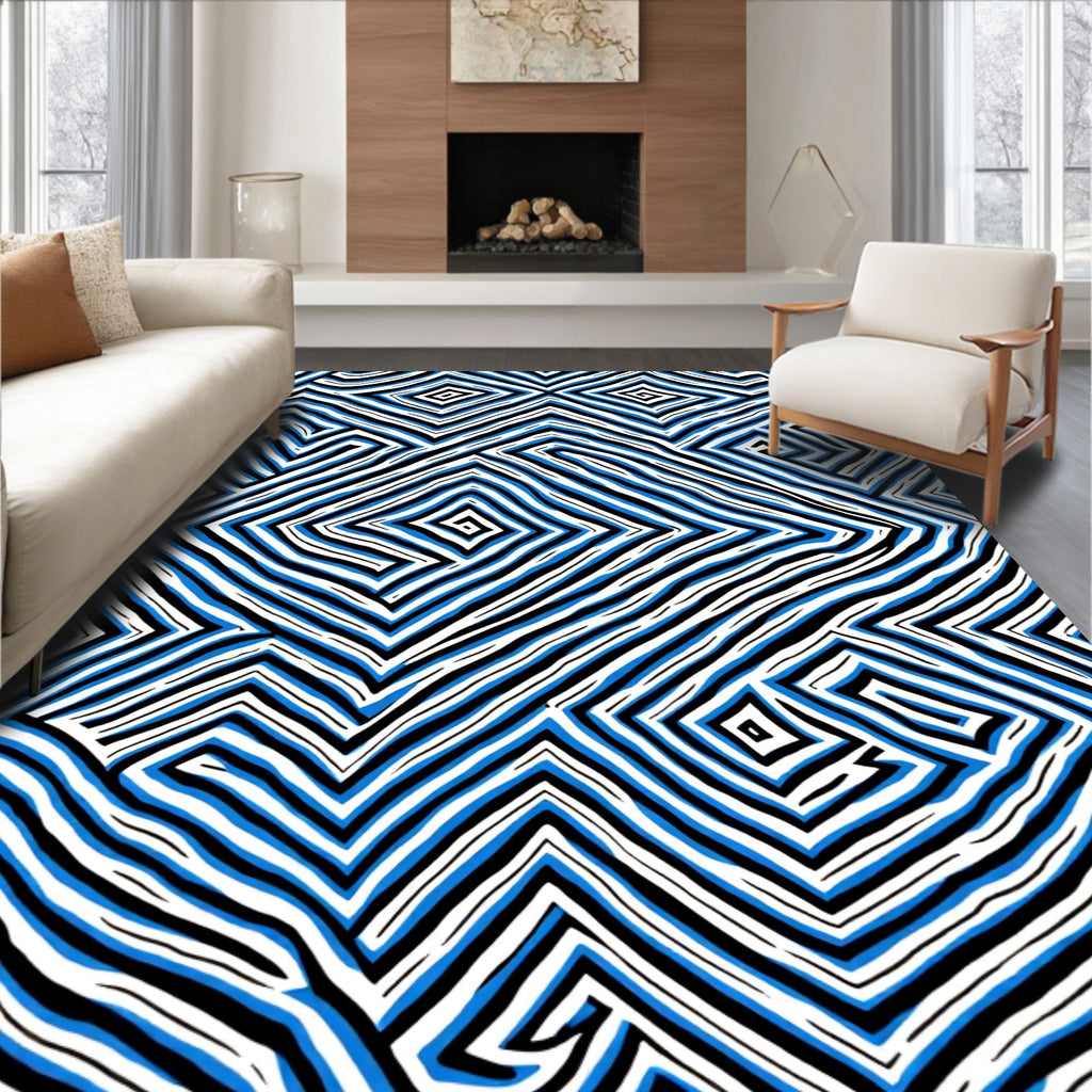 Bold Blue White Geometric MazeRug Rug