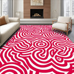 Crimson Swirling Abstract Line Rug