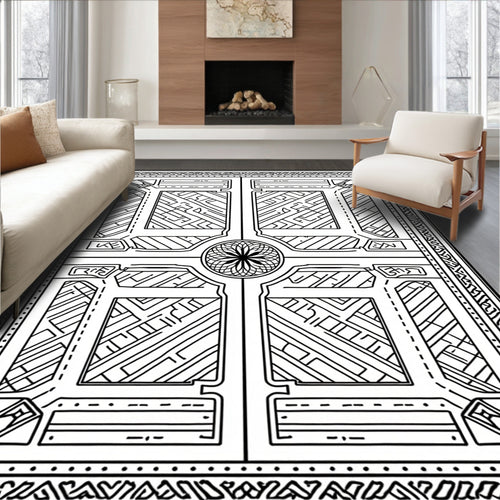 Abstract Geometric Maze Line Art Rug