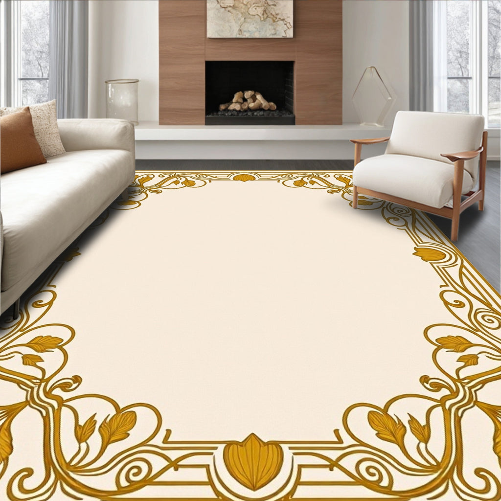 Gold Floral Swirl Art Nouveau Rug