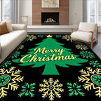 Green Festive Christmas Tree Snowflake Border Rug