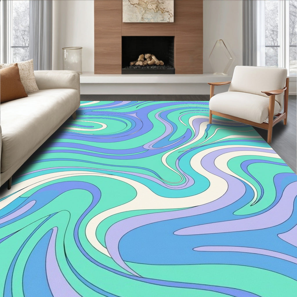 Swirling Aqua Lavender Abstract Design Rug