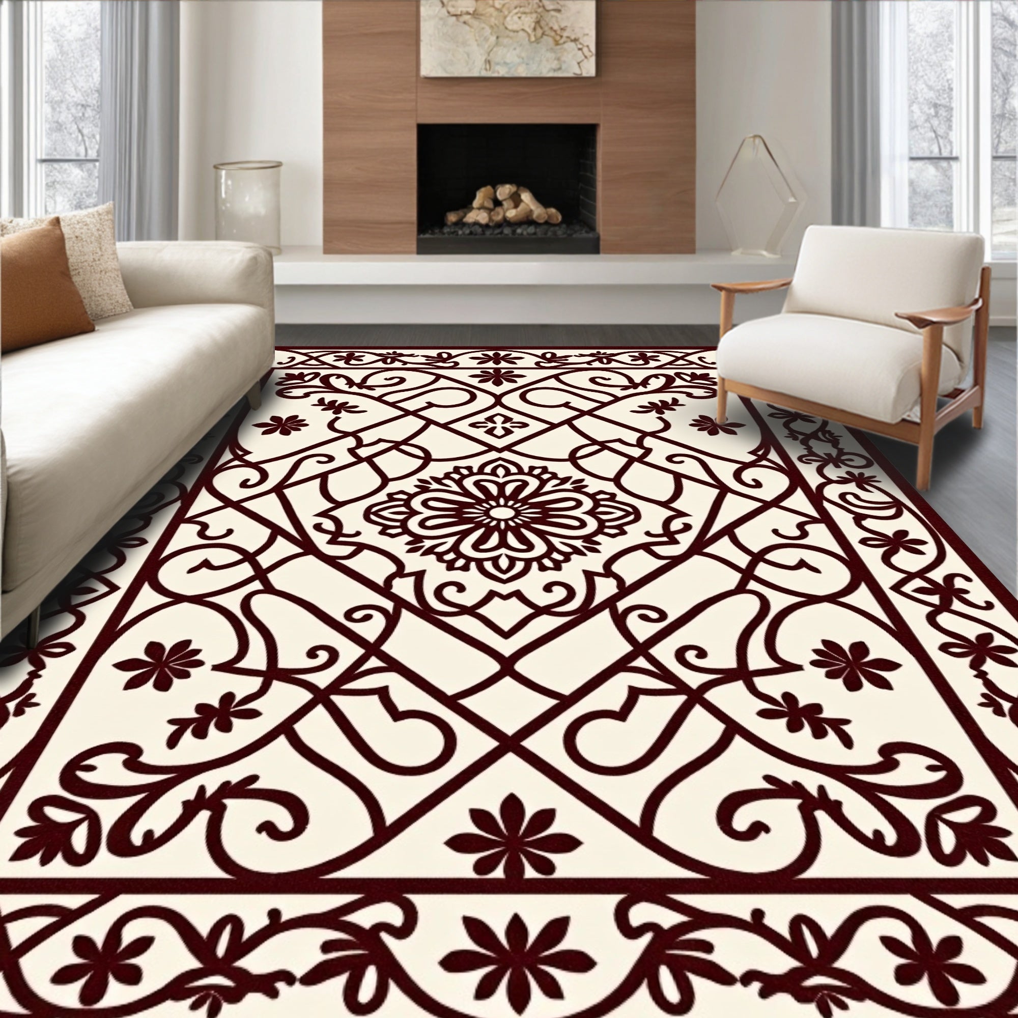 Intricate Floral Swirls Geometric Rug