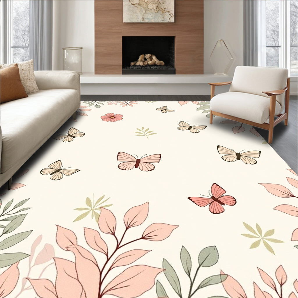 Delicate Butterflies And Floral Sprigs Rug