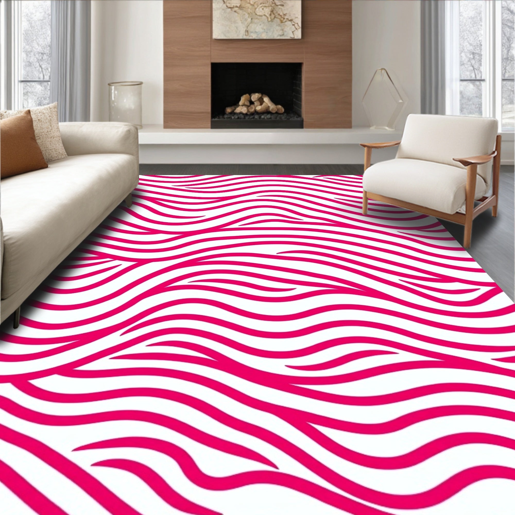 Vibrant Pink Abstract Wave Pattern Rug