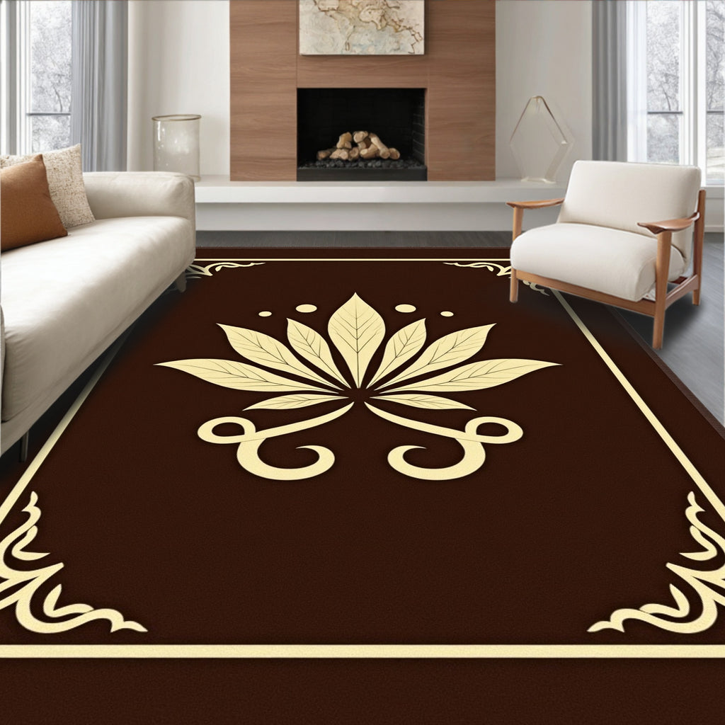 Elegant Floral Centerpiece Border Rug
