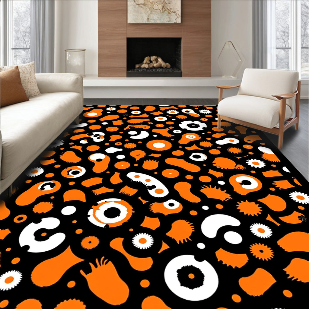 Abstract Orange White Forms Pattern Rug