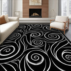 Dramatic Black White Swirl Pattern Rug
