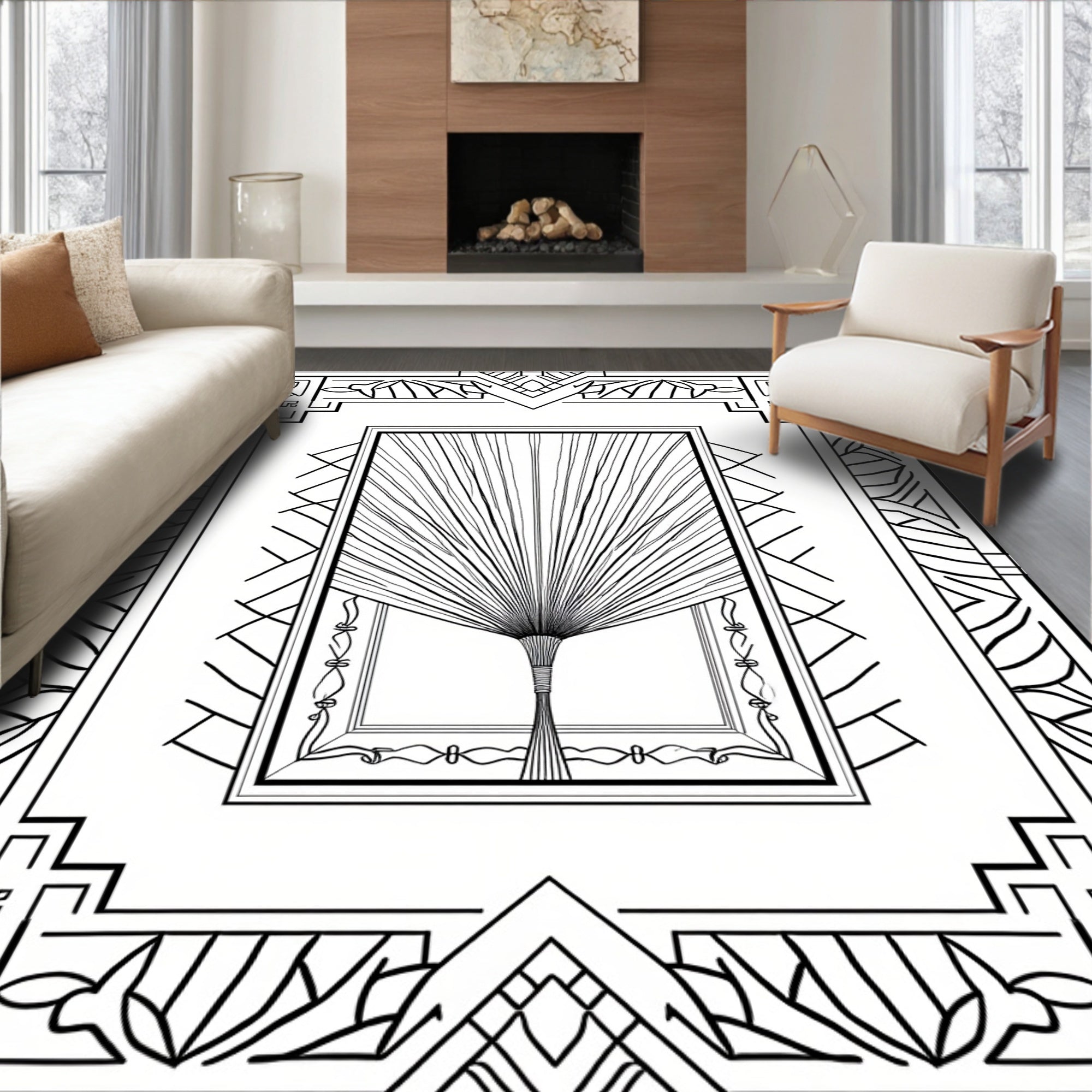 Geometric Art Deco Style Fan Rug