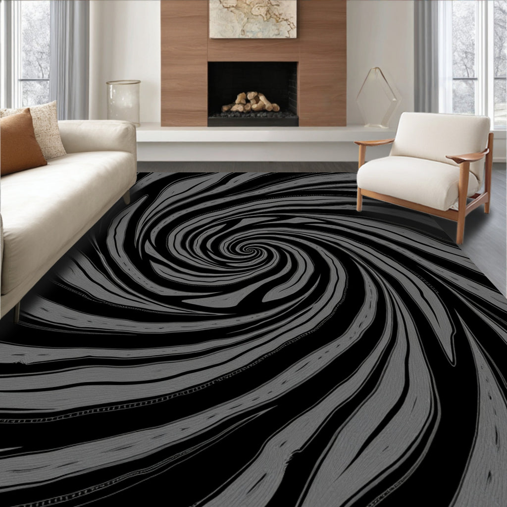 Black Gray Swirl Pattern Rug