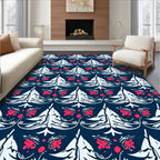 Dark Blue And Coral Floral Medallion Rug