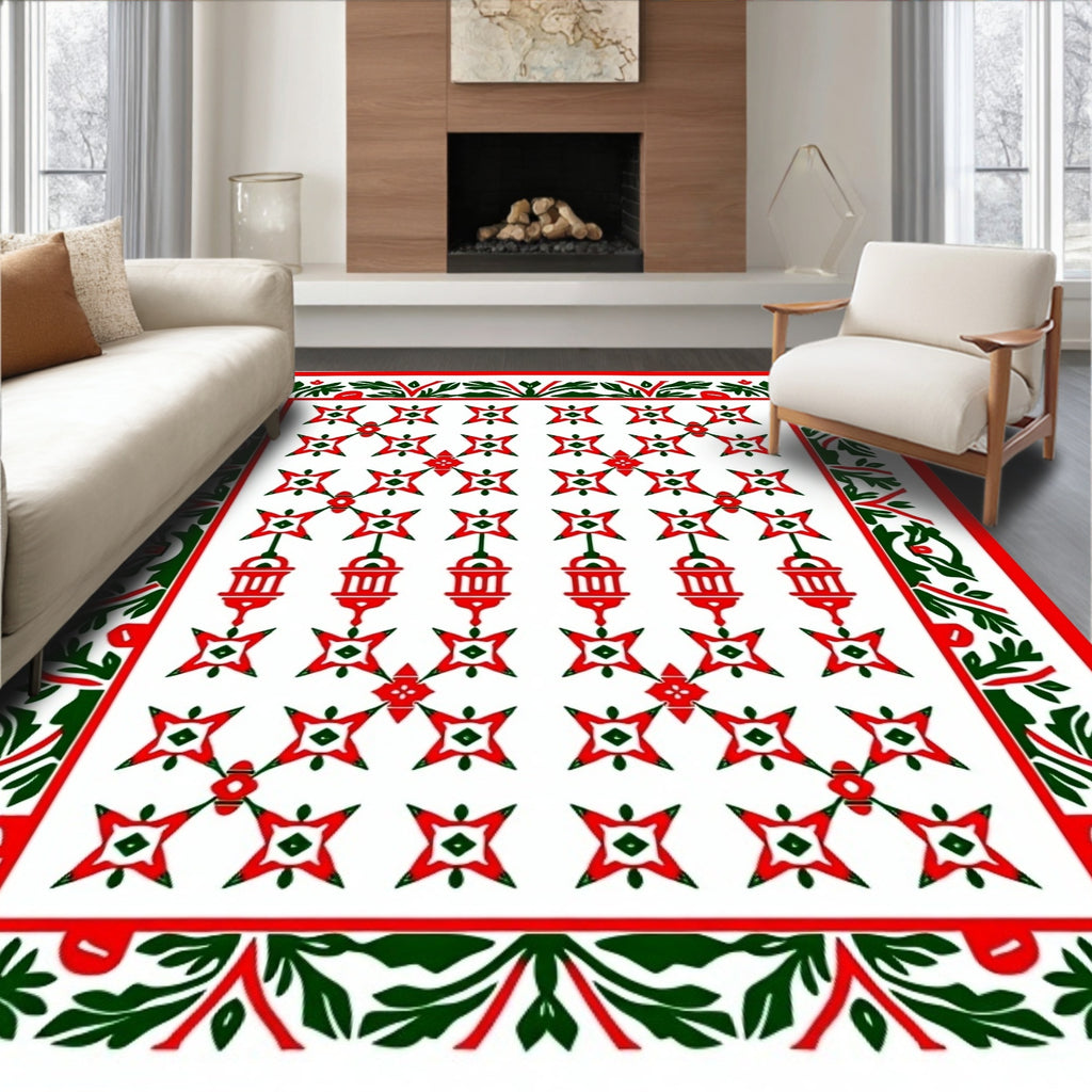 Crimson Lantern Star Floral Border Rug