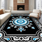 Black Blue Floral Mandala Pattern Rug