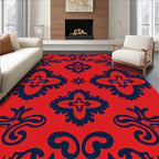 Bold Red Navy Damask Pattern Rug