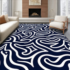 Navy White Abstract Swirl Pattern Rug