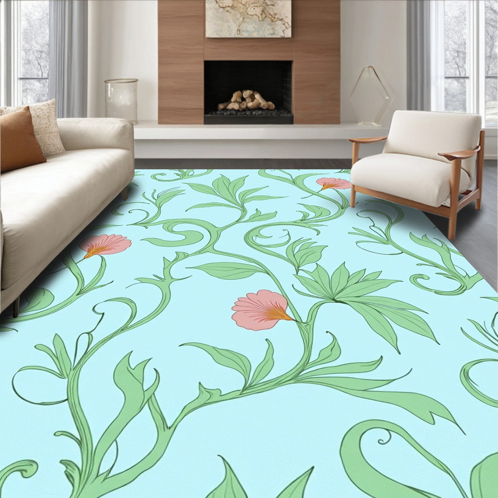Pastel Floral Vine Pattern Rug