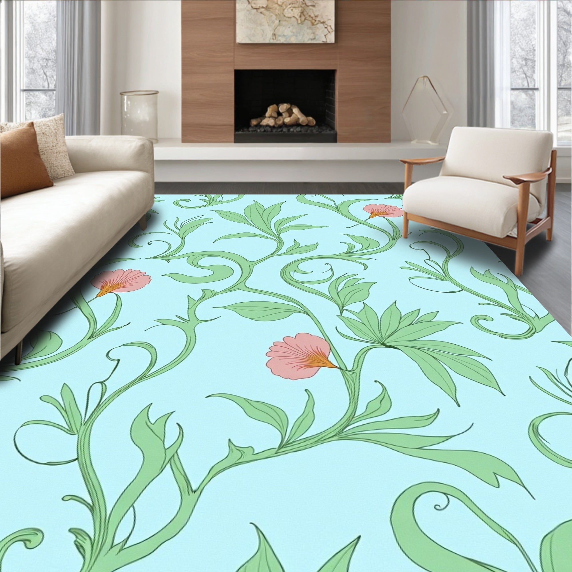 Pastel Floral Vine Pattern Rug