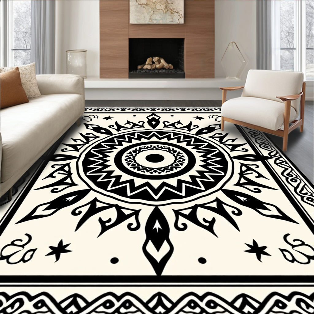 Bold Tribal Sun Mandala Design Rug
