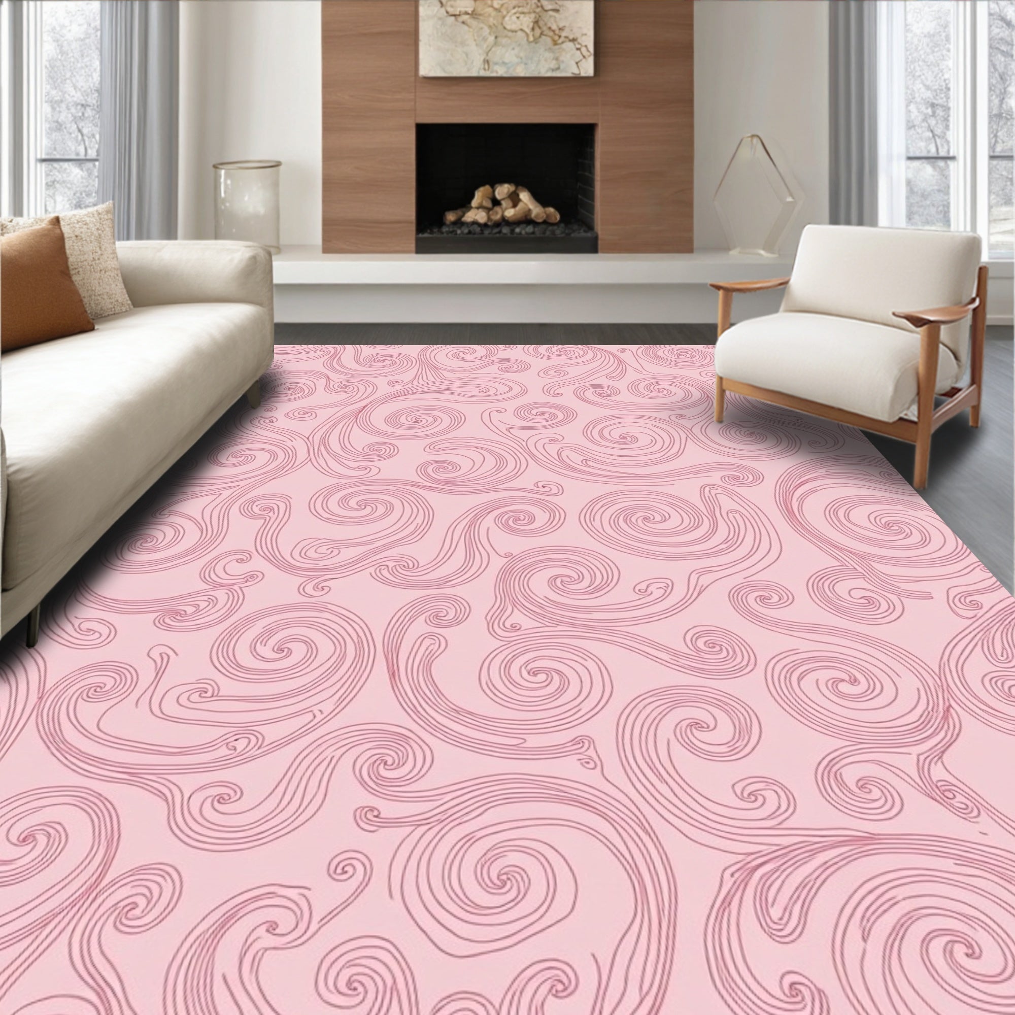 Pink Swirl Abstract Pattern Design Rug