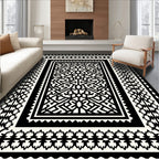 Bold Ornate Pattern Black Ivory Rug