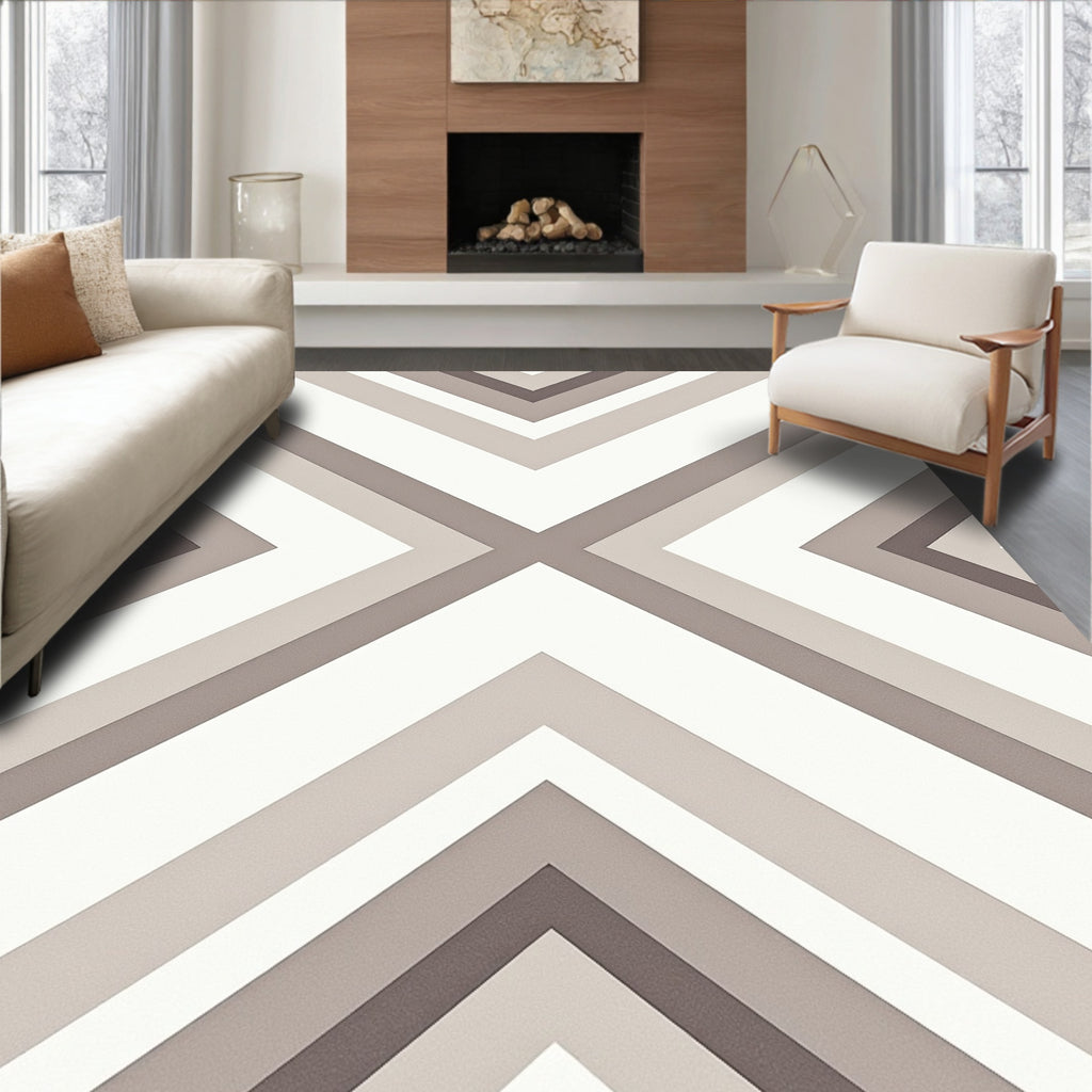 Geometric Chevron Neutral Tones Design Rug