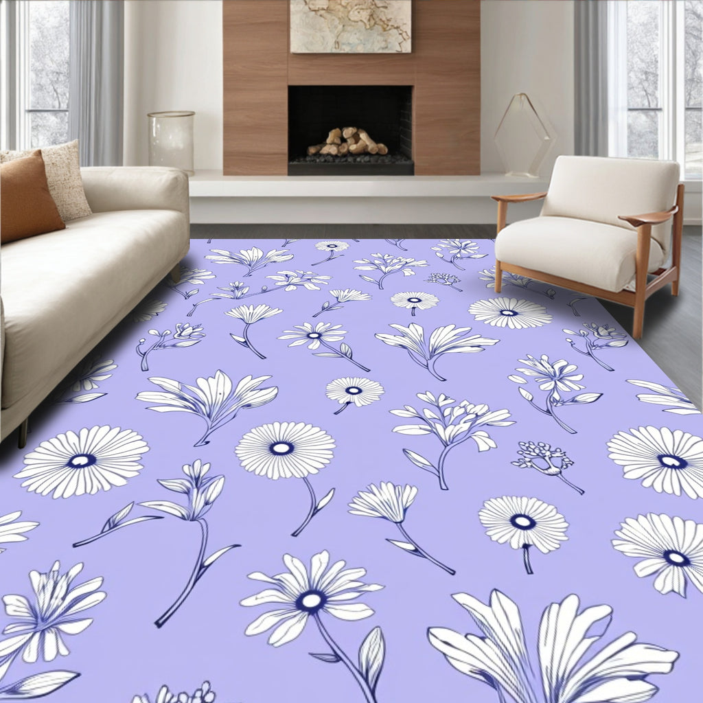 Delicate Floral Outline Pattern Rug