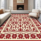 Red Floral Botanical Folk Art Rug