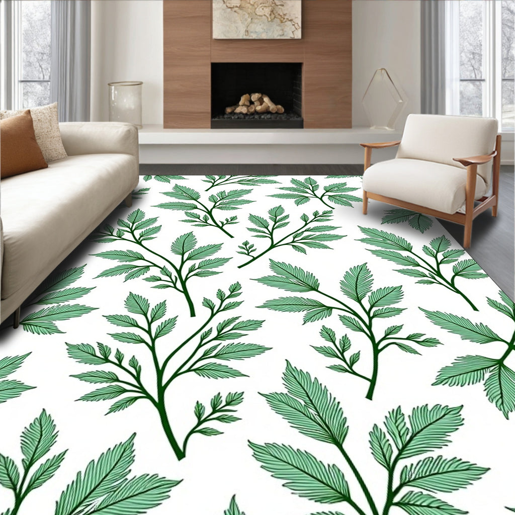Green Leafy Branch Pattern Rug