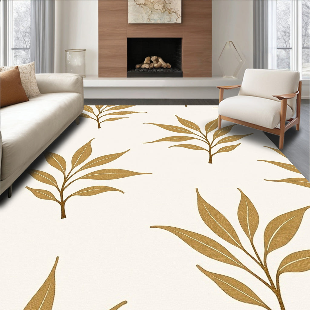 Golden Leaf Branches Pattern Rug